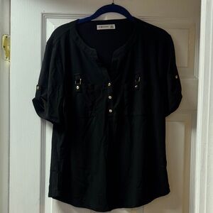 89th & Madison Black Button-Front Blouse